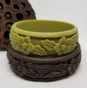 Set BOHO Botanical Leaf Floral 🌺 Resin Bangles 🍃